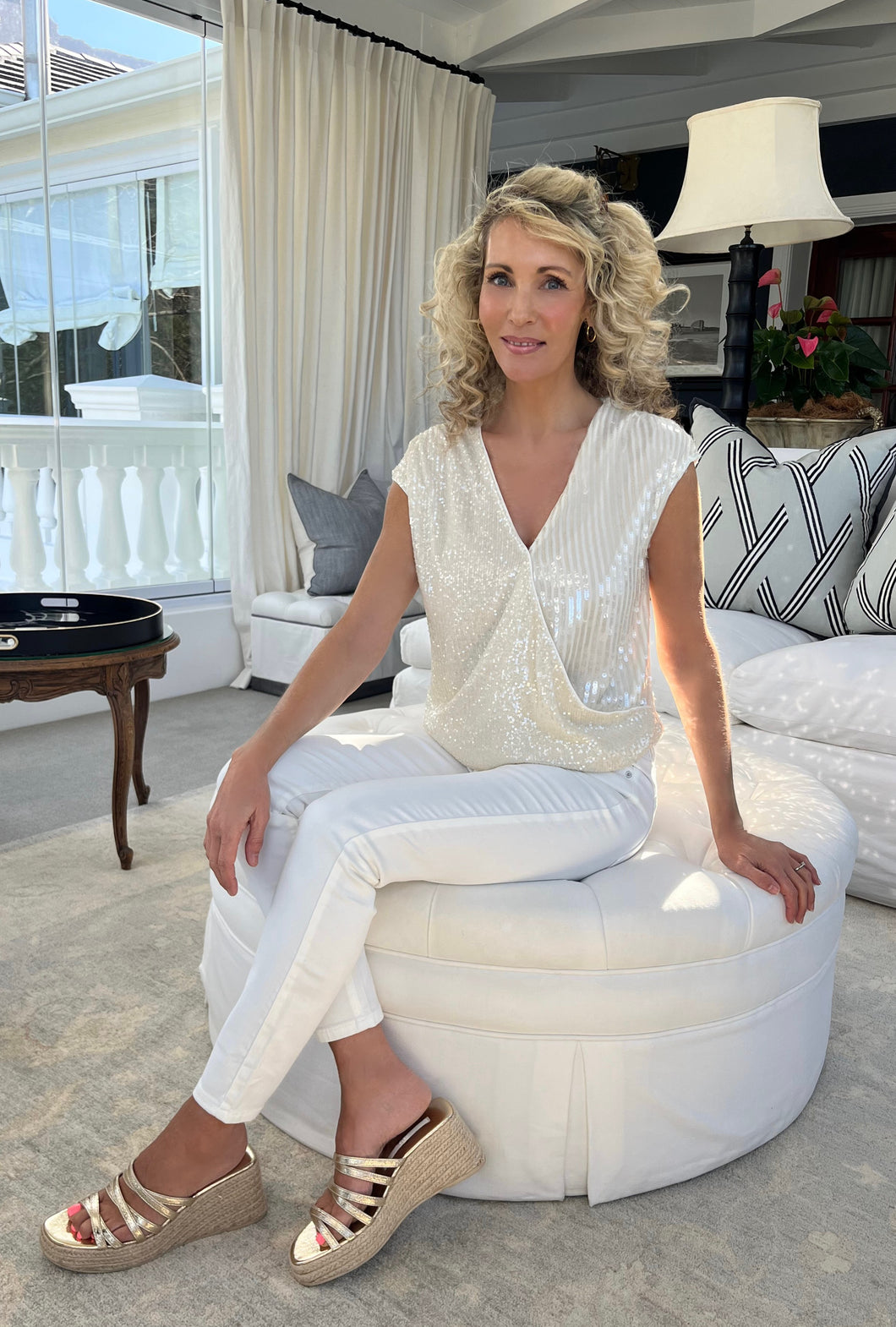 Cream sequin top