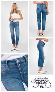 Le Temps double button blue ankle jeans