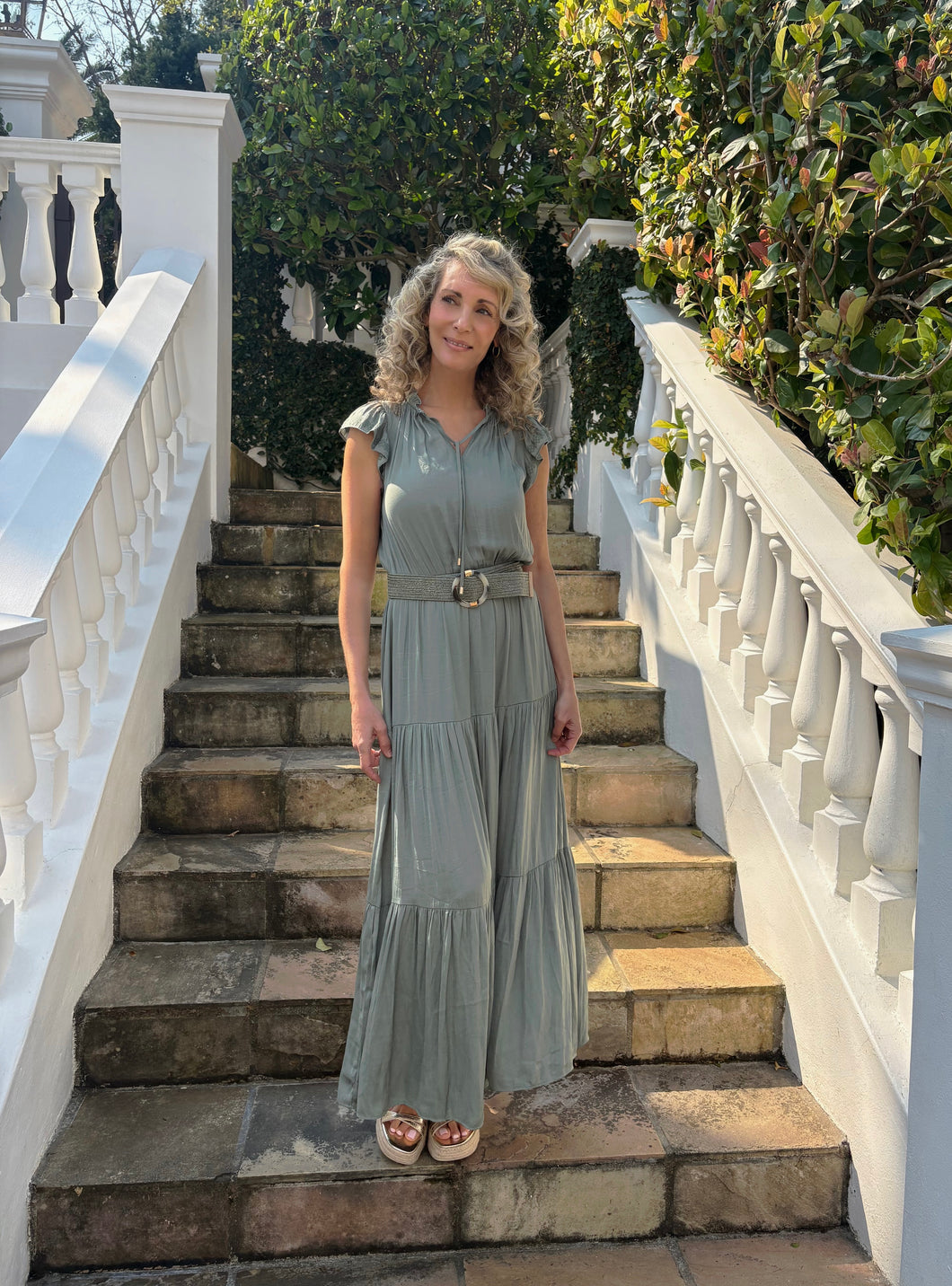 Imported green satin dress